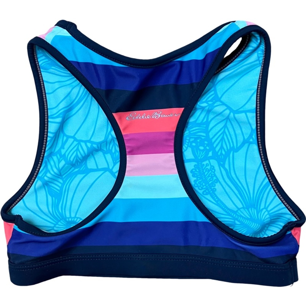 EDDIE BAUER Girls Swim Racerback Bikini Top  SZ Small 7/8 Multicolor Stripe LOGO - Picture 2 of 4
